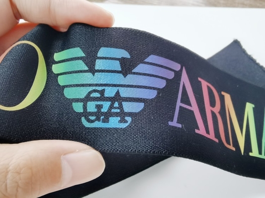 Spandex / Nylon 3CM Black Elastic Band Dengan Logo Warna-warni Yang Disesuaikan