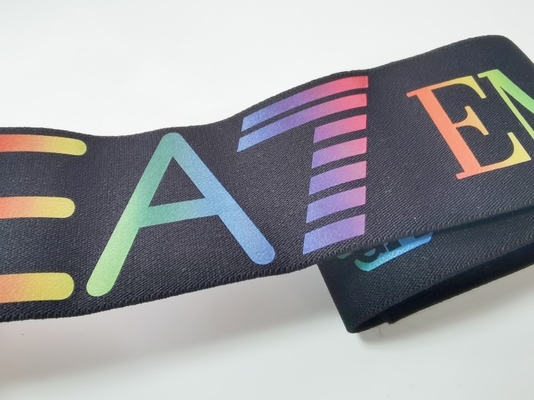 Spandex / Nylon 3CM Black Elastic Band Dengan Logo Warna-warni Yang Disesuaikan