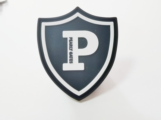 Label Utama Pakaian Karet Silikon, Efek 3D Hitam Menjahit Patch Logo
