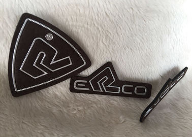 Customized Brown Suede Embossed Leather Patches, Shiny Siliver High Density Tpu Logo