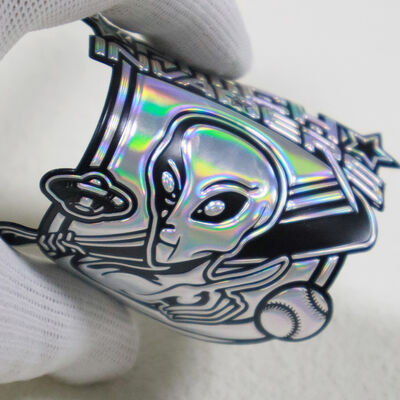 Patch Tegangan TPU Iridescent Kustom - Lencana Logo Alien 3D Holografik untuk Pakaian Olahraga