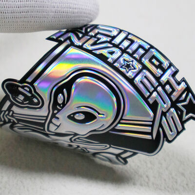 Patch Tegangan TPU Iridescent Kustom - Lencana Logo Alien 3D Holografik untuk Pakaian Olahraga