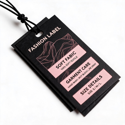 Label gantungan pakaian yang dibuat dengan kartu seni sisi dan tali kapas 3mm Ideal untuk tas pakaian dan bagasi dengan pencetakan logo CMYK digital