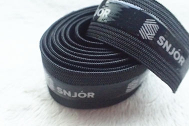 Fashion Polyester Lembut Elastis Band, Pita Elastis Hitam Dengan Logo Sablon