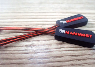 Ritsleting Hitam Tarik Kustom Untuk Pakaian Dengan Warna Ganda / Karet Zipper Slider Puller