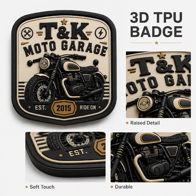 Model Sepeda Motor Custom Pvc Heat Transfer Label Pakaian dengan Logo 3D yang Diukir untuk Jaket Streetwear Workwear Topi Tas dan Garasi Brand Identifikasi