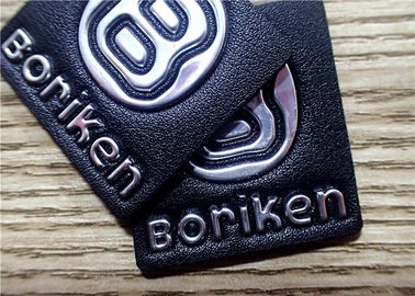 Tambalan Kulit Hitam Timbul Dengan Logo Perak Timbul Perak Untuk Tas