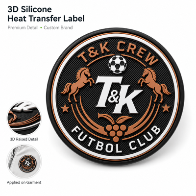 Label Transfer Panas Silikon 3D Kustom & Lencana dengan Logo Emboss Timbul untuk Jaket Topi Tas Pakaian Olahraga Streetwear OEM ODM