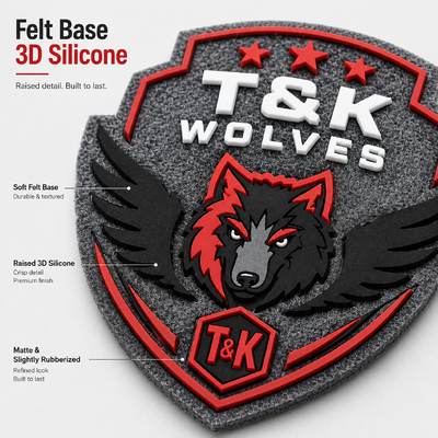 Lencana Silikon 3D Berbahan Dasar Felt Logo Timbul Kustom Jahit Patch Tim Tahan Lama Buatan Kustom Langsung dari Pabrik OEM