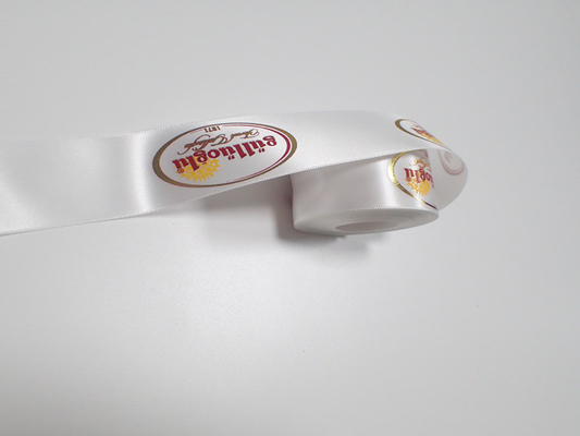 Pita Kain Poliester Anyaman Garmen Dengan Logo Sablon Sutra