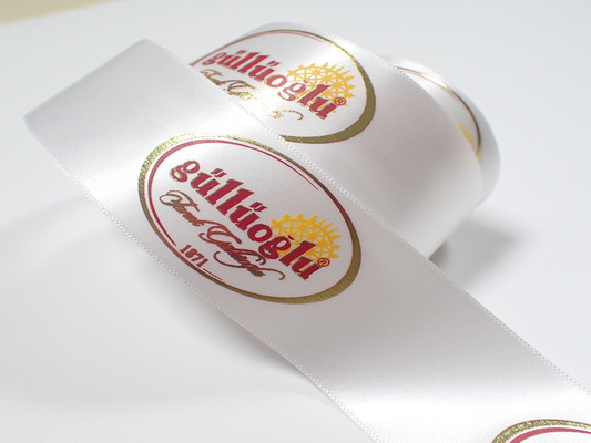 Pita Kain Poliester Anyaman Garmen Dengan Logo Sablon Sutra
