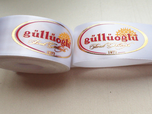 Pita Kain Poliester Anyaman Garmen Dengan Logo Sablon Sutra