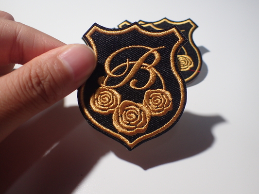 Eco Unique Style Custom Bordir Patch Gold Rose Mengangkat Efek