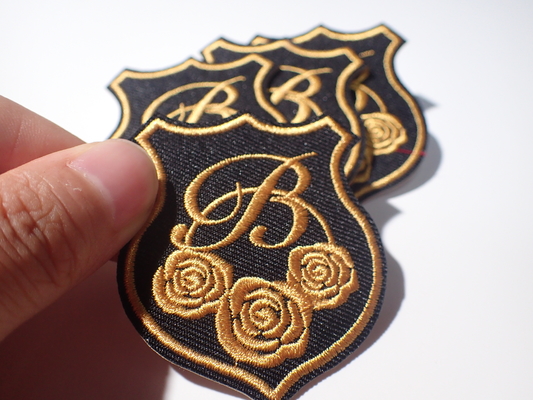 Eco Unique Style Custom Bordir Patch Gold Rose Mengangkat Efek