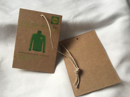 3 Colors Brown Kraft Paper Hang Tag, Cotton 3mm / Linen Cord Custom Garment Hang Tag