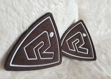 Customized Brown Suede Embossed Leather Patches, Shiny Siliver High Density Tpu Logo