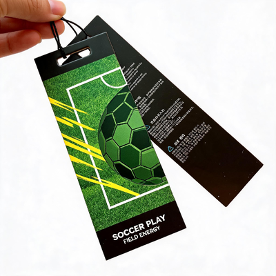 Label gantungan pakaian yang dibuat dengan kartu seni sisi dan tali kapas 3mm Ideal untuk tas pakaian dan bagasi dengan pencetakan logo CMYK digital