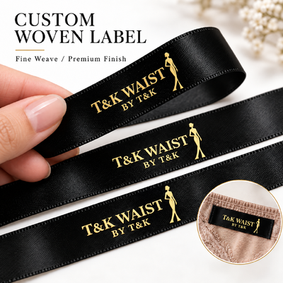 Eco-Friendly Custom Woven Clothing Label dengan Desain yang Disesuaikan dan MOQ Rendah 100 pcs untuk Premium Fashion Brands