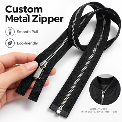 Custom Metal Zippers dengan Auto Lock dan Logo Pullers untuk Jaket Tas dan Aksesoris Pakaian