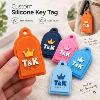 Tag Kunci Silikon Khusus dengan Logo 3D dan Warna Khusus dalam 50 * 30mm Ukuran untuk Keychain Promosi
