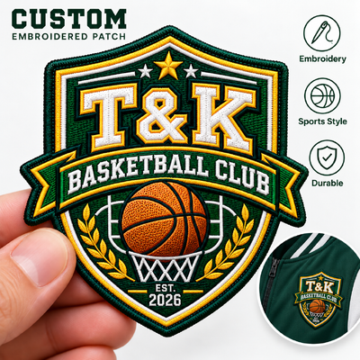 Custom High Density embroidered sports patches untuk tim basket dan pakaian