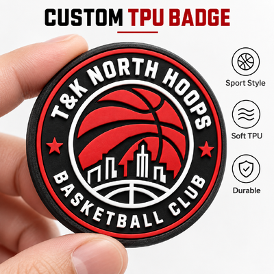 Patch Bordir Kustom TPU Lembut dengan Logo Bola Basket 3D dan Perekat Setrika untuk Patch Bordir Pakaian