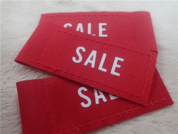 Silk Printing White Logo On Label Pakaian Tenun Untuk Jaket Nyaman